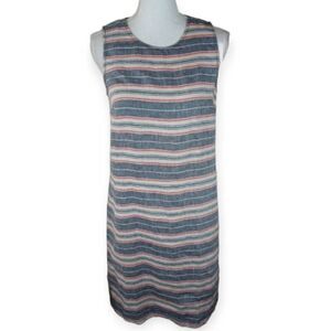 ST. TROPEZ WEST BLUE, RED, & WHITE LINEN DRESS SZ.0 EUC.
